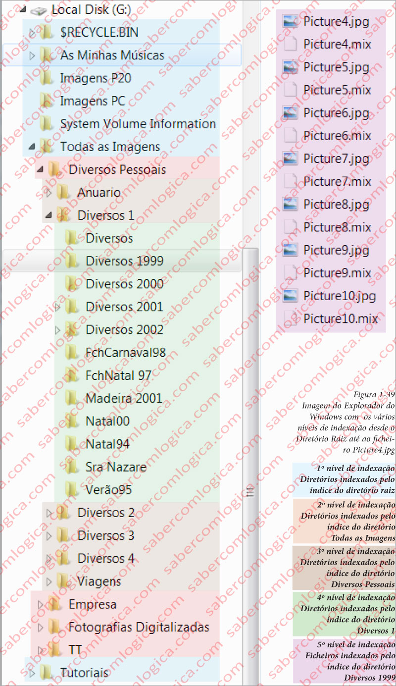 Figura 12.39 - Imagem do Explorador do Windows com os vários níveis de indexação desde o Diretório Raiz até ao ficheiro Picture4.jpg