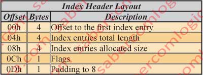 Figure 12.28 - Table describing the $INDEX_ROOT attribute Index Header Layout.